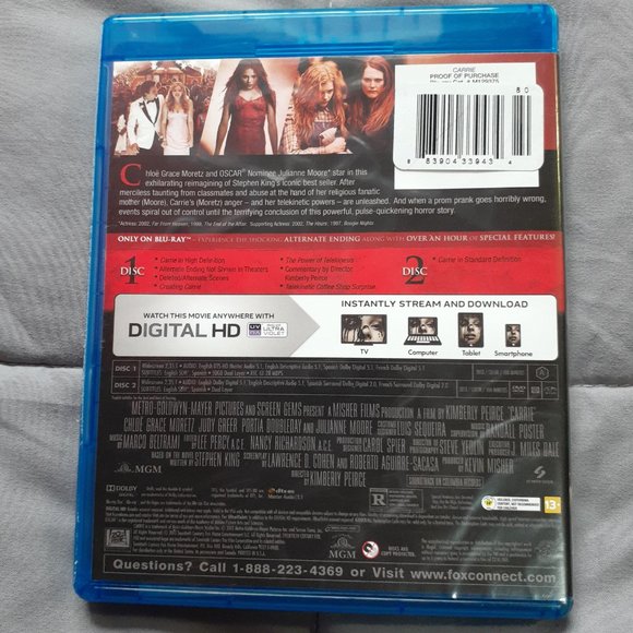 Carrie 2013 Remake Stephen King Blu-Ray - Picture 2 of 6